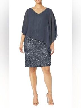 JKARA NWT Popover Split Shoulder Short Navy Sparkle Mini Dress Size 18